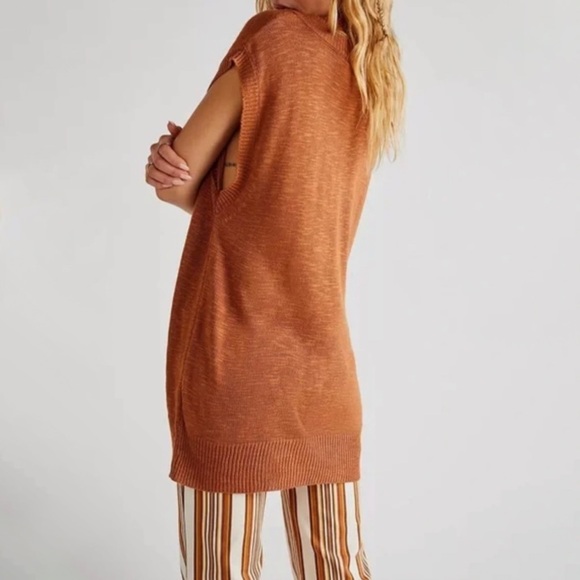 Free People Hannah Vest Oversize Slouchy Layer Tunic Top Burnt Orange NWOT Sz L - Picture 2 of 13